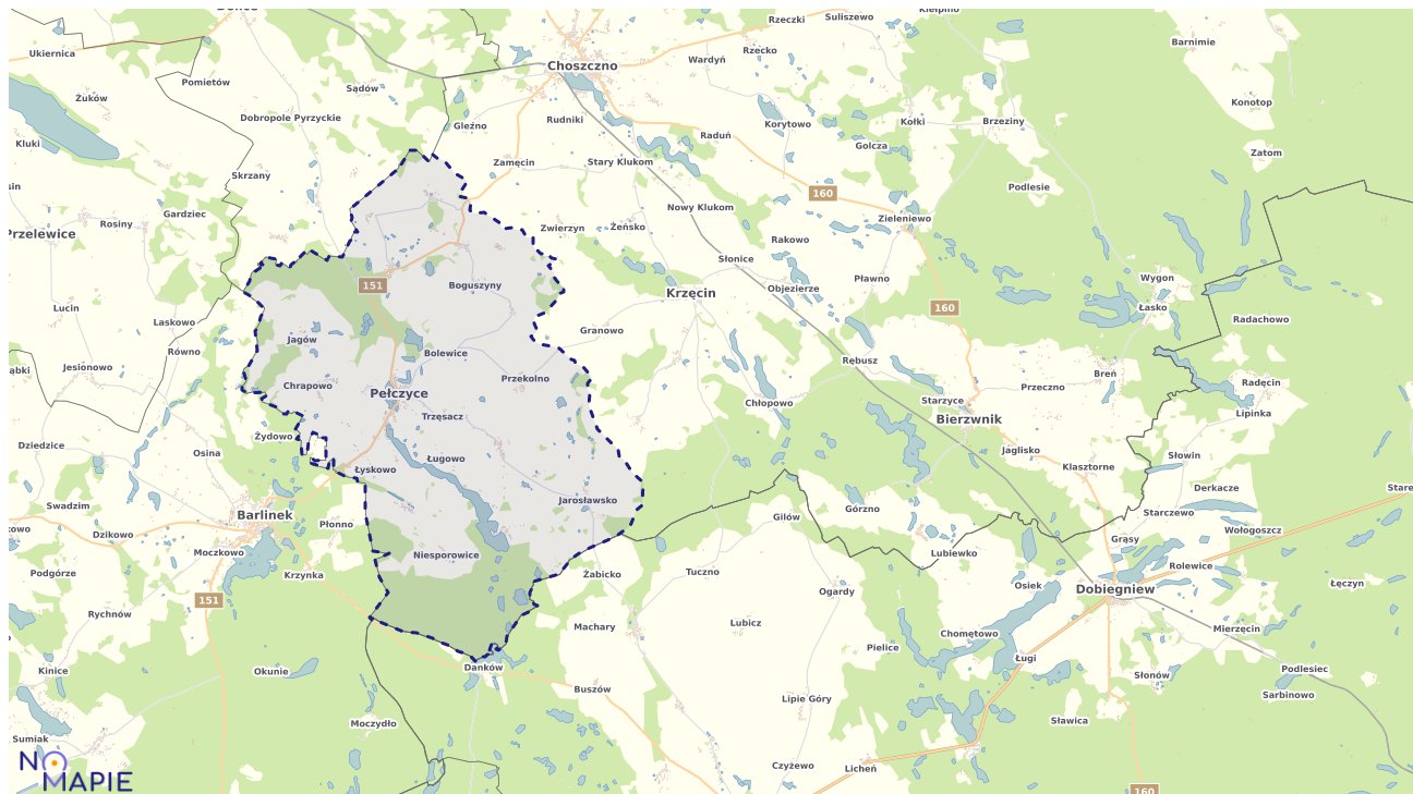 Mapa obszarów ochrony przyrody Pełczyc